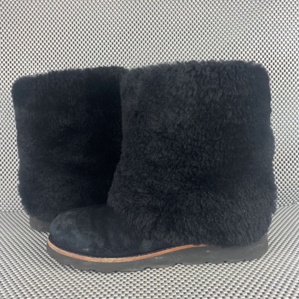 Ugg Australia Maylin Boots Womens Size 9 Black Leather Sheepskin Winter Boots - Picture 4 of 9